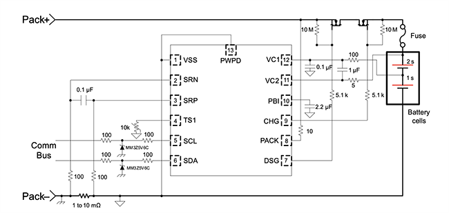 Schaltplan - Texas Instruments bq28z610 Batteriestandsanzeige